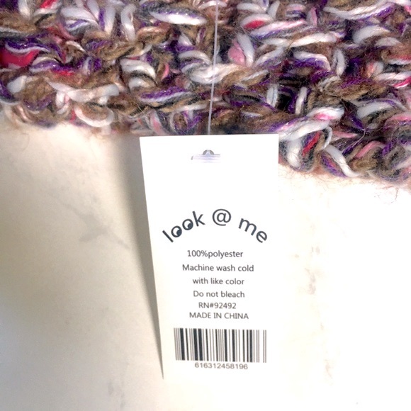 Women’s Beanie - Chunky Knit - Pom - Purple Multicolor - OSFM NWT - Picture 3 of 4